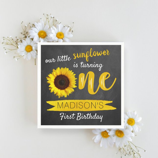 Little Sunflower Chalkboard 1st Birthday Napkins (Creator Uploaded)