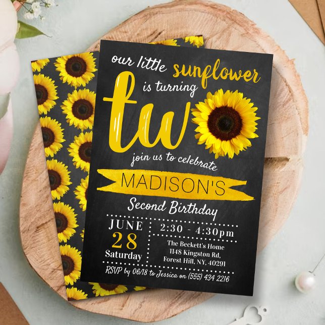Little Sunflower Chalkboard 2nd Birthday Invitation (Creator Uploaded)
