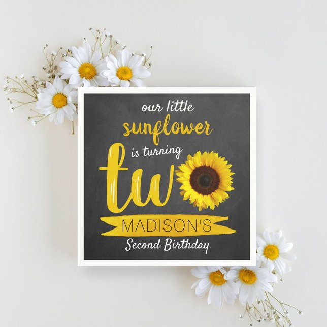 Little Sunflower Chalkboard 2nd Birthday Napkins (Creator Uploaded)