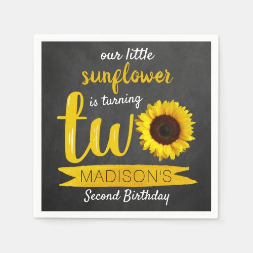 Little Sunflower Chalkboard 2nd Birthday Napkins