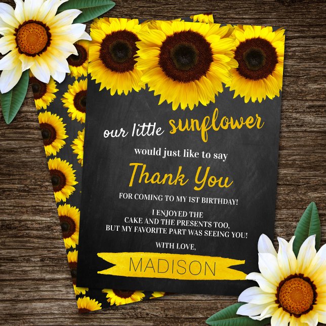 Little Sunflower Chalkboard Birthday Thank You Card (Creator Uploaded)