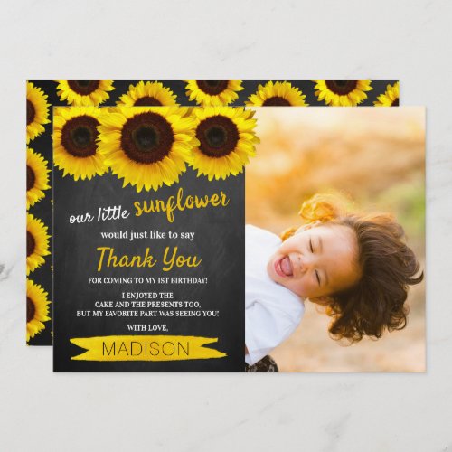 Little Sunflower Chalkboard Photo Birthday Thank You Card