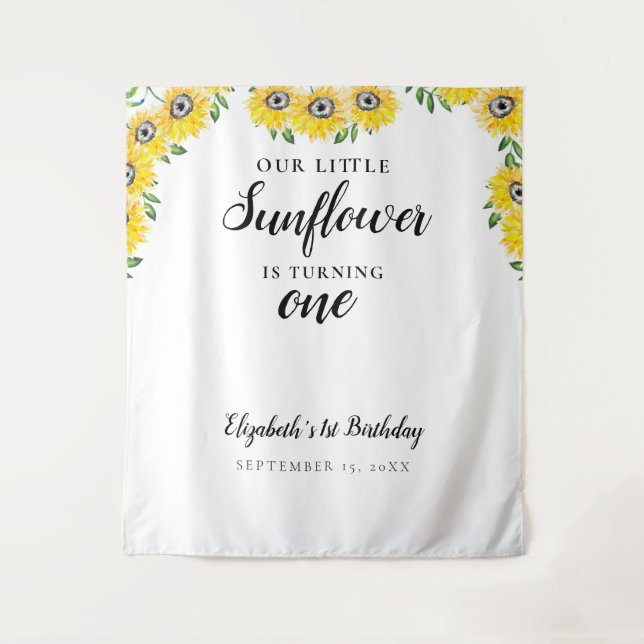 Little Sunflower First Birthday One Background Tapestry (Front)