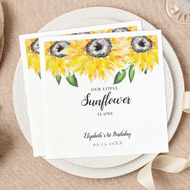 Little Sunflower is One First Birthday Elegant  Napkins (Creator Uploaded)