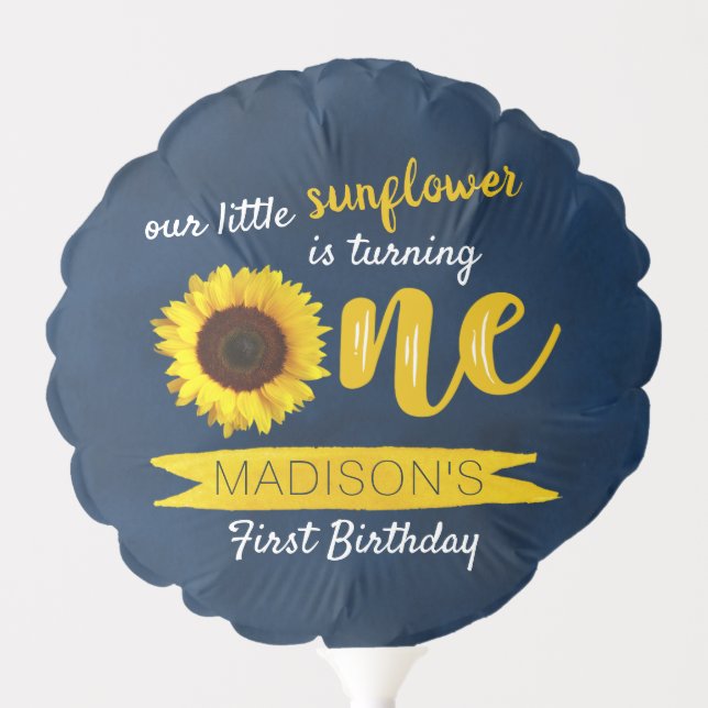 Little Sunflower Navy Blue 1st Birthday Balloon (Front)