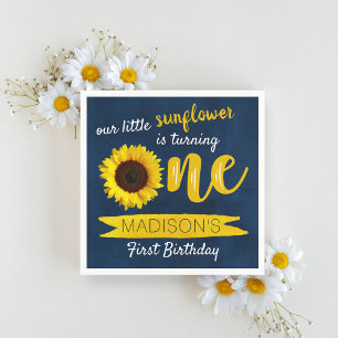 Little Sunflower Navy Blue 1st Birthday Napkins