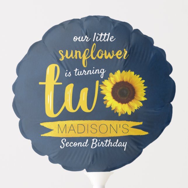 Little Sunflower Navy Blue 2nd Birthday Balloon (Front)
