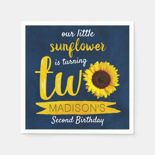 Little Sunflower Navy Blue 2nd Birthday Napkins