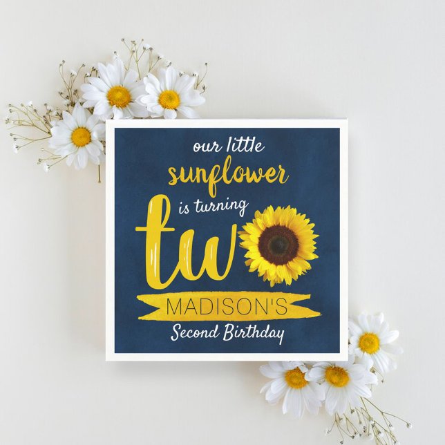 Little Sunflower Navy Blue 2nd Birthday Napkins (Creator Uploaded)