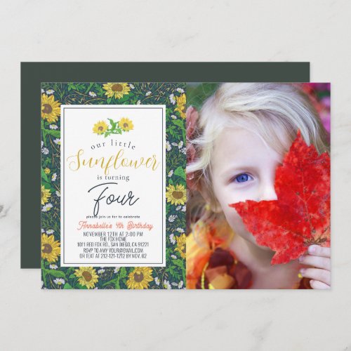 Little Sunflower Pattern Navy Birthday Photo Invitation