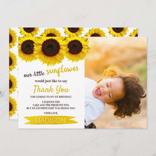 Little Sunflower Photo Birthday Thank You Card