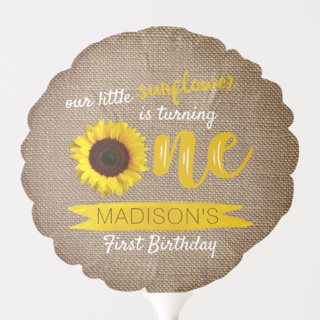 Little Sunflower Rustic Burlap 1st Birthday Balloon (Front)