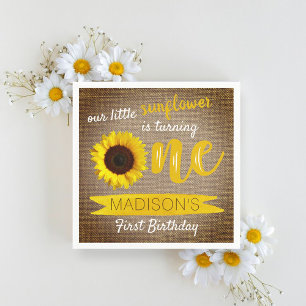 Little Sunflower Rustic Burlap 1st Birthday Napkins