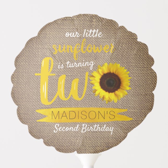 Little Sunflower Rustic Burlap 2nd Birthday Balloon (Front)