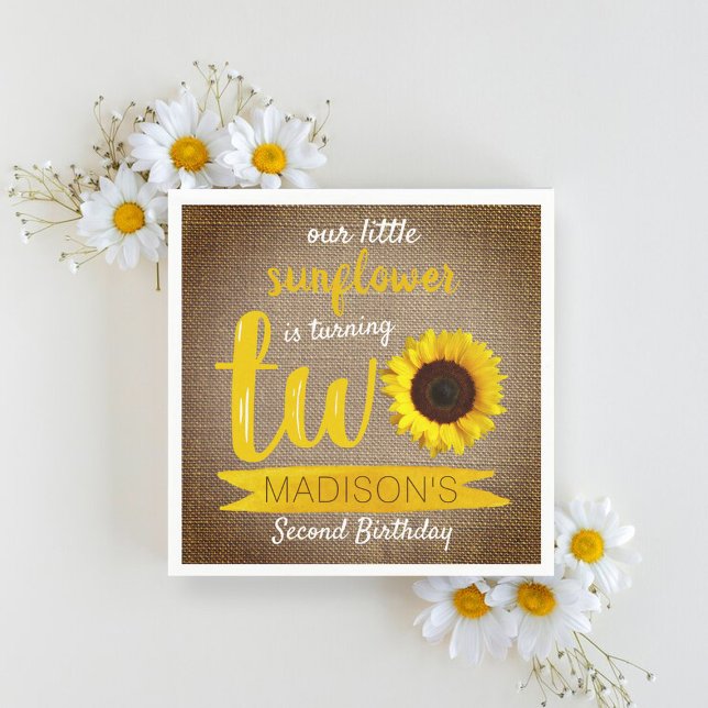Little Sunflower Rustic Burlap 2nd Birthday Napkins (Creator Uploaded)