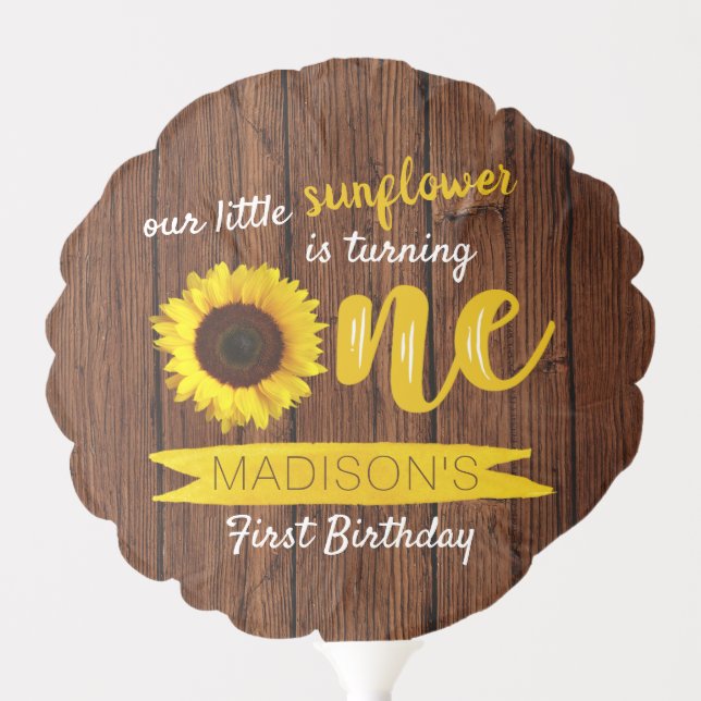 Little Sunflower Rustic Wood 1st Birthday Balloon (Front)