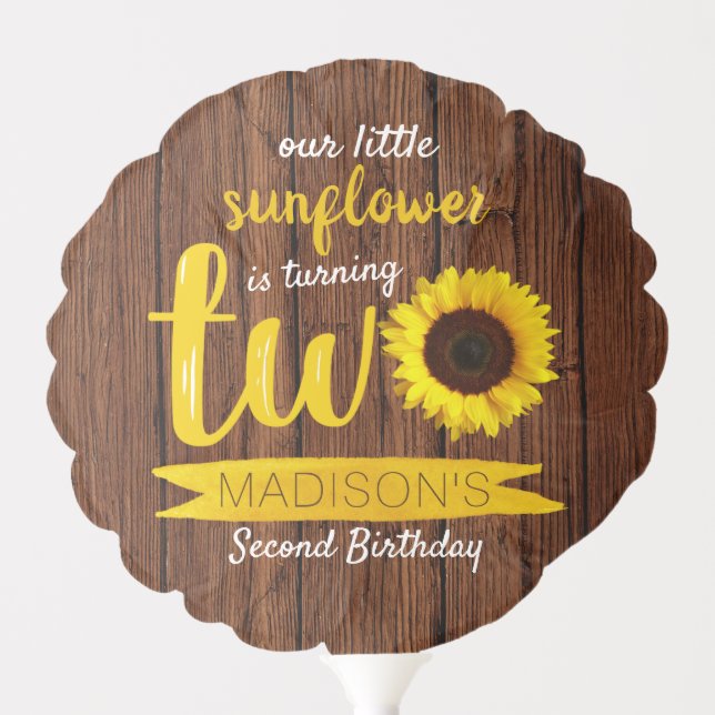 Little Sunflower Rustic Wood 2nd Birthday Balloon (Front)