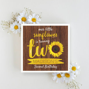 Little Sunflower Rustic Wood 2nd Birthday Napkins