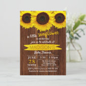 Little Sunflower Rustic Wood Baby Shower Invitation (Standing Front)