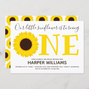 Little Sunflower Turning One Floral First Birthday Invitation