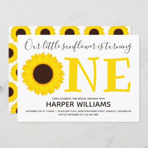 Little Sunflower Turning One Floral First Birthday Invitation