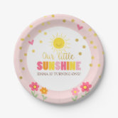 Our Little Sunshine Girl Pink Bow Sun Summer Party Paper Plates