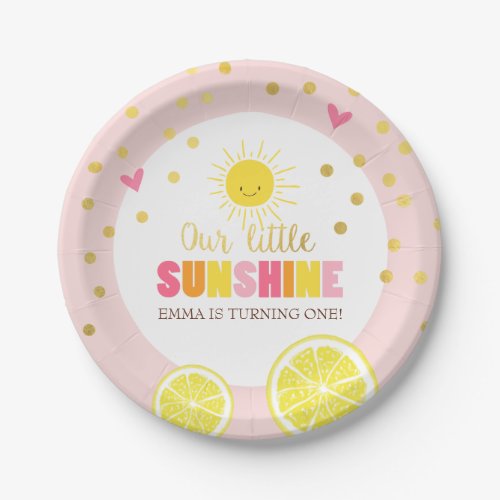 Little sunhine Paper Plates Birthday Lemonade Pink