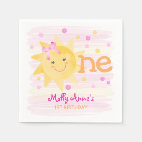 Little Sunshine 1st Birthday Girl Pink Yellow Napkins
