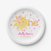 Our Little Sunshine Girl Pink Bow Sun Summer Party Paper Plates