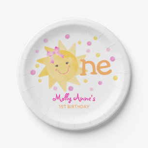 Little Sunshine 1st Birthday Girl Pink Yellow Paper Plates