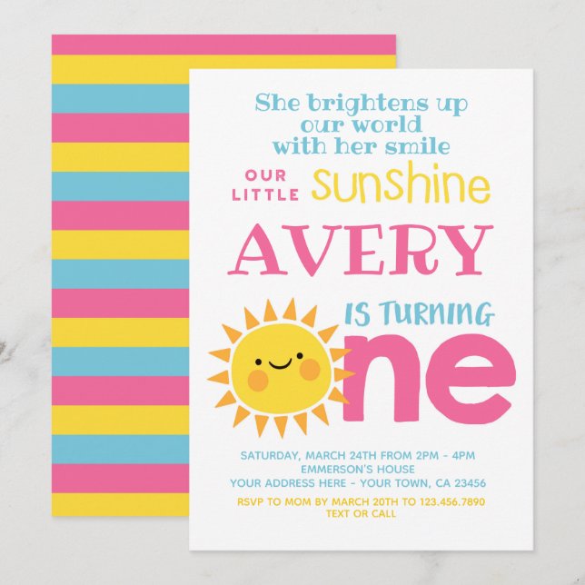 Little Sunshine 1st Birthday Invitation (Front/Back)