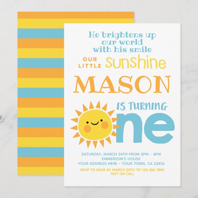 Little Sunshine 1st Birthday Invitation (Front/Back)