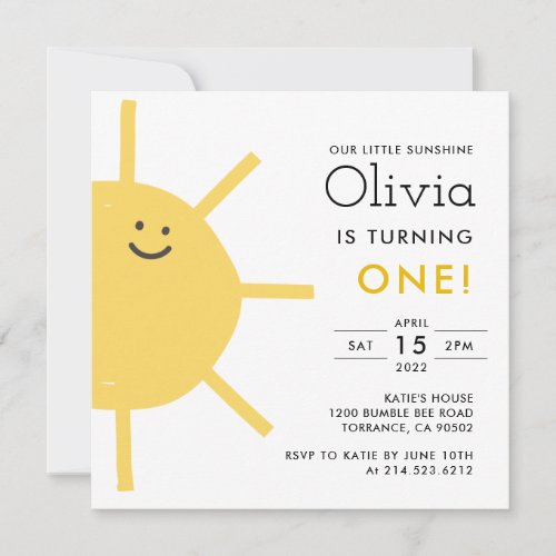 Little Sunshine 1st Birthday Party Square Invitati Invitation