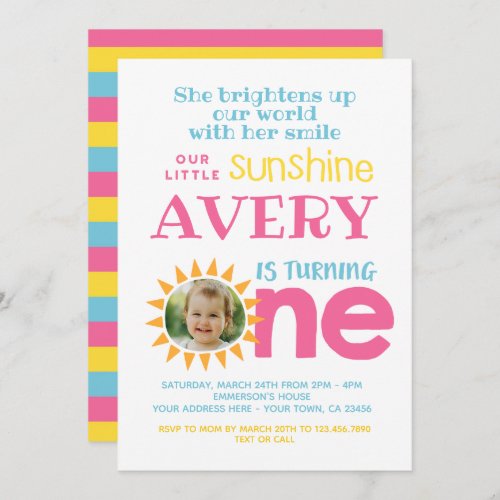 Little Sunshine 1st Birthday with photo Invitation