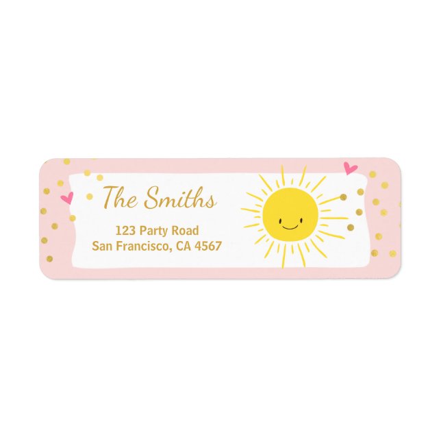 Little sunshine Address Labels Summer Pink Gold (Front)