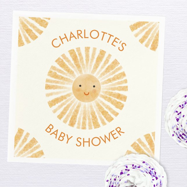 Little Sunshine Baby Shower Personalized Napkins (Little ray of sunshine personalized baby shower party paper napkins)