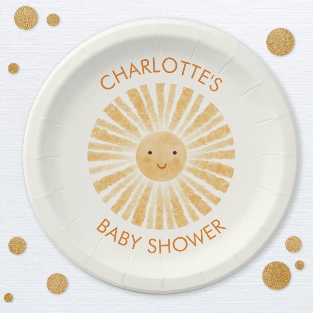 Little Sunshine Baby Shower Personalized Paper Plates (Little Sunshine personalized baby shower paper party plate)