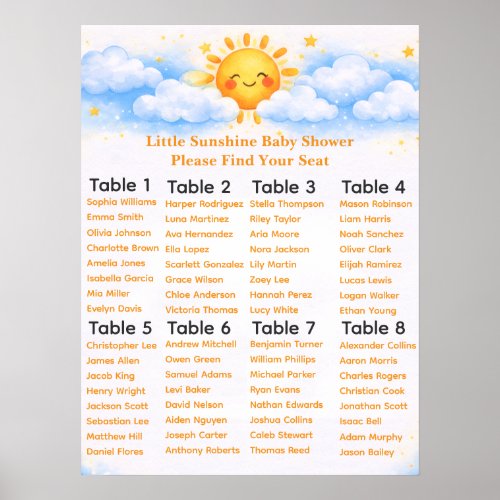 Little Sunshine Baby Shower Seating Chart