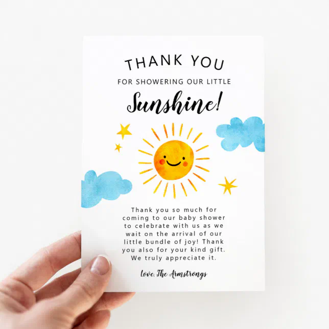 Little Sunshine Baby Shower Thank You Card | Zazzle