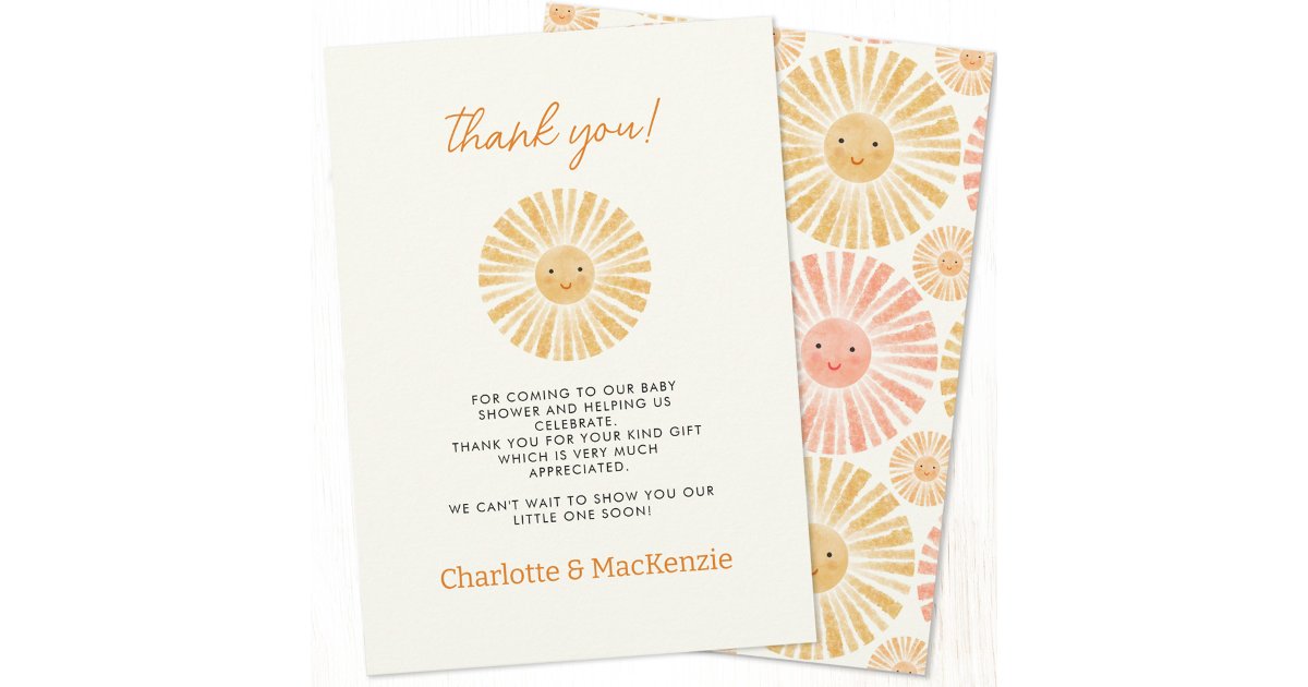 Little Sunshine Baby Shower Thank You Card | Zazzle