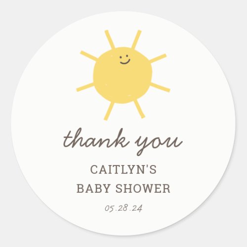 Little Sunshine Baby Shower Thank You Classic Round Sticker