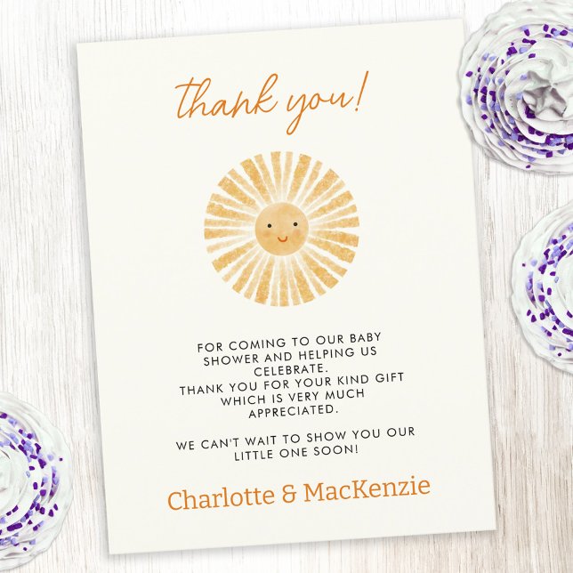 Little Sunshine Baby Shower Thank You Postcard (Little ray of sunshine custom text baby shower thank you postcard)