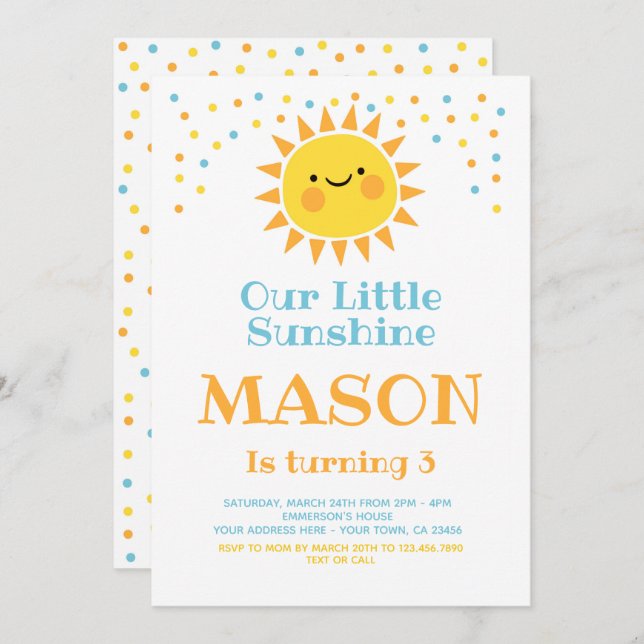 Little Sunshine Birthday Invitation (Front/Back)