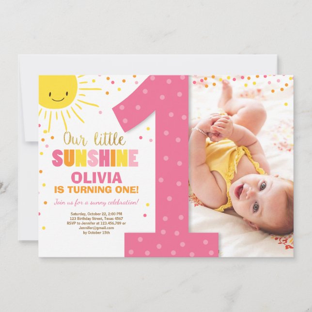 Little Sunshine Birthday invitation Lemonade Girl (Front)