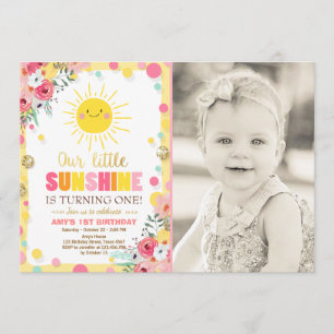 Little sunshine Birthday invitation Pink Floral