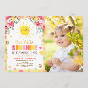 Little sunshine Birthday invitation Pink Floral