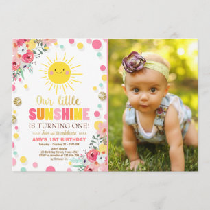 Little sunshine Birthday invitation Pink Floral