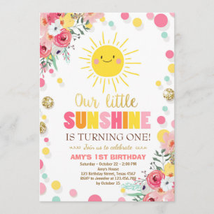 Little sunshine Birthday invitation Pink Floral