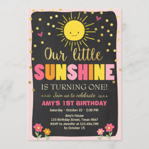 Little sunshine Birthday invitation Pink Gold Girl
