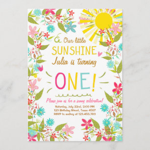 Little Sunshine Birthday Party Invitation Floral